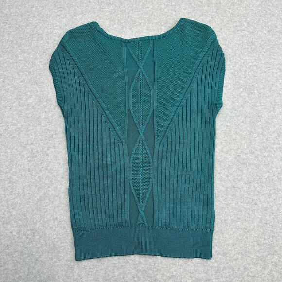 Elie Tahari Pullover Sweater WMNS S Dark Team Textured Ribbed Knit Short Sleeve - Picture 8 of 13
